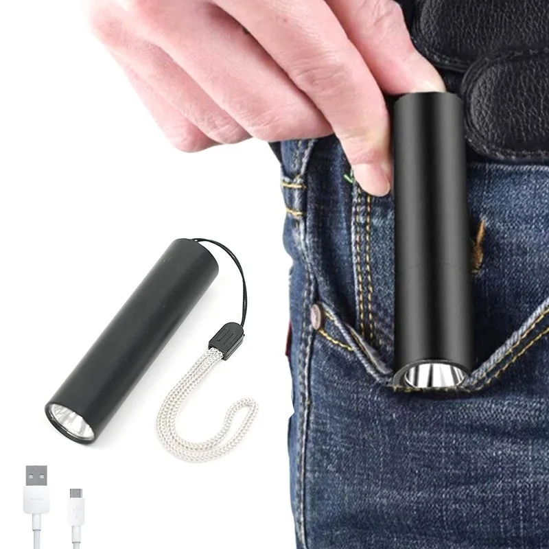 미니 토치 LED 충전식 손전등, 휴대용 USB 충전 손전등, 내장 배터리, 야외 캠핑 랜턴