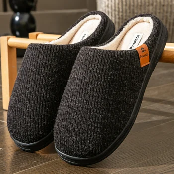 Memory Foam Cushion Slippers men Suede TPR Sole Platform Warm Soft Non Slip Stripe Comfortable Indoor Shoes Knited 1