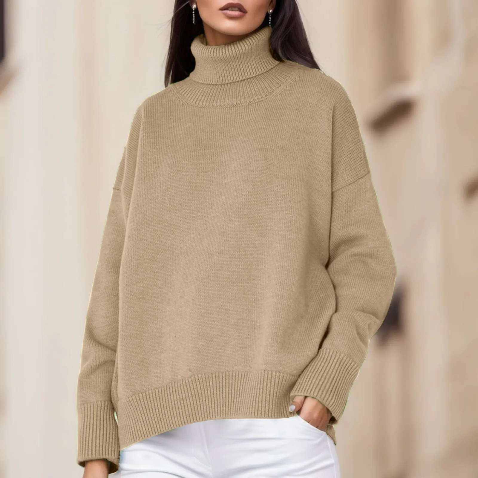 

Elegant Turtle Neck Women Sweater Fall Winter Casual Long Sleeve Knit Pullover Harajuku Oversized Loose Warm Female Knitwear