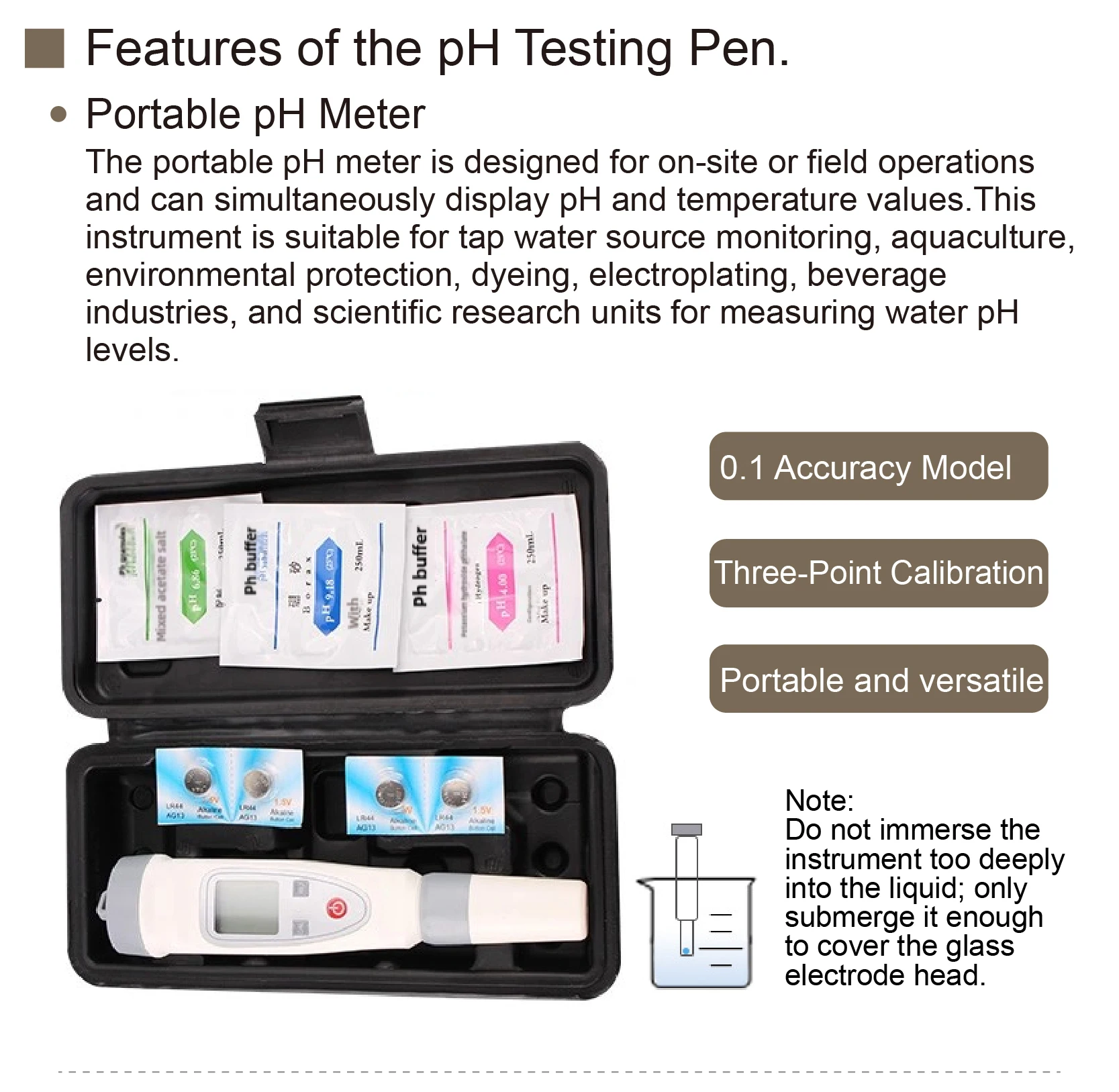 Portable Digital pH Meter 0.01 Accuracy Pen Type Water Quality Tester with Elect