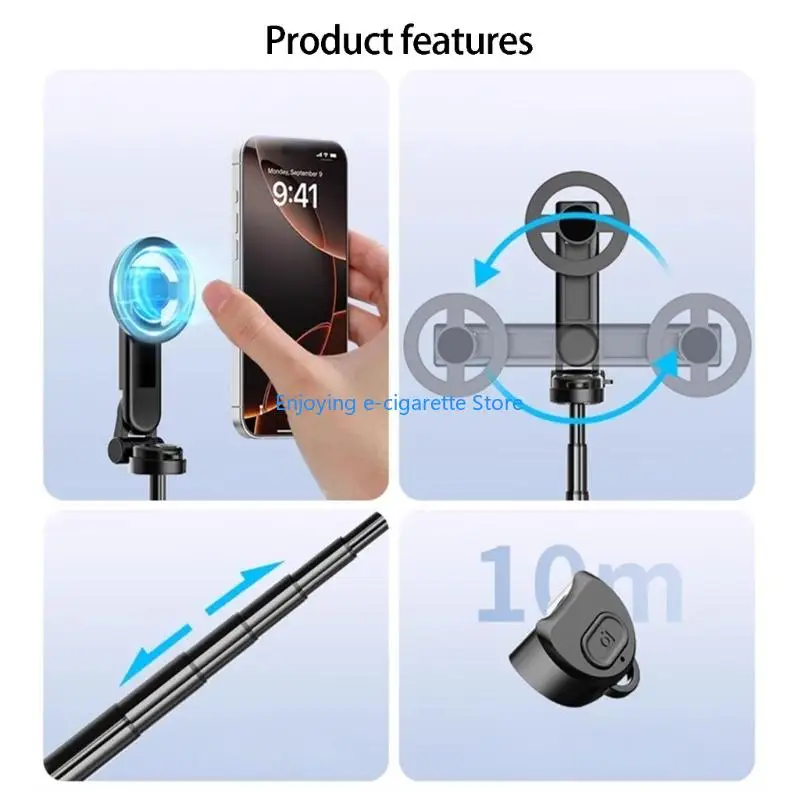 Phone Stand for Smartphones, Foldable 4-Leg Support with Extendable Arm and Moving Holder for Group Photos, Travel Video, and
