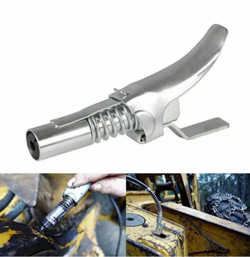 1pc Locking Clamp Type High Pressure Grease Nozzle Double Handle Grease Gun Flat Self-locking Non-leakage Nipple