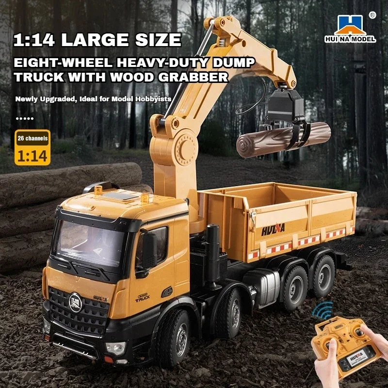 1/14 Huina Rc Excavator 3in1 Truck Model 26Ch Alloy Engineer Vehicle Remote Control Car Radio Controlled Trailer Christmas Gifts