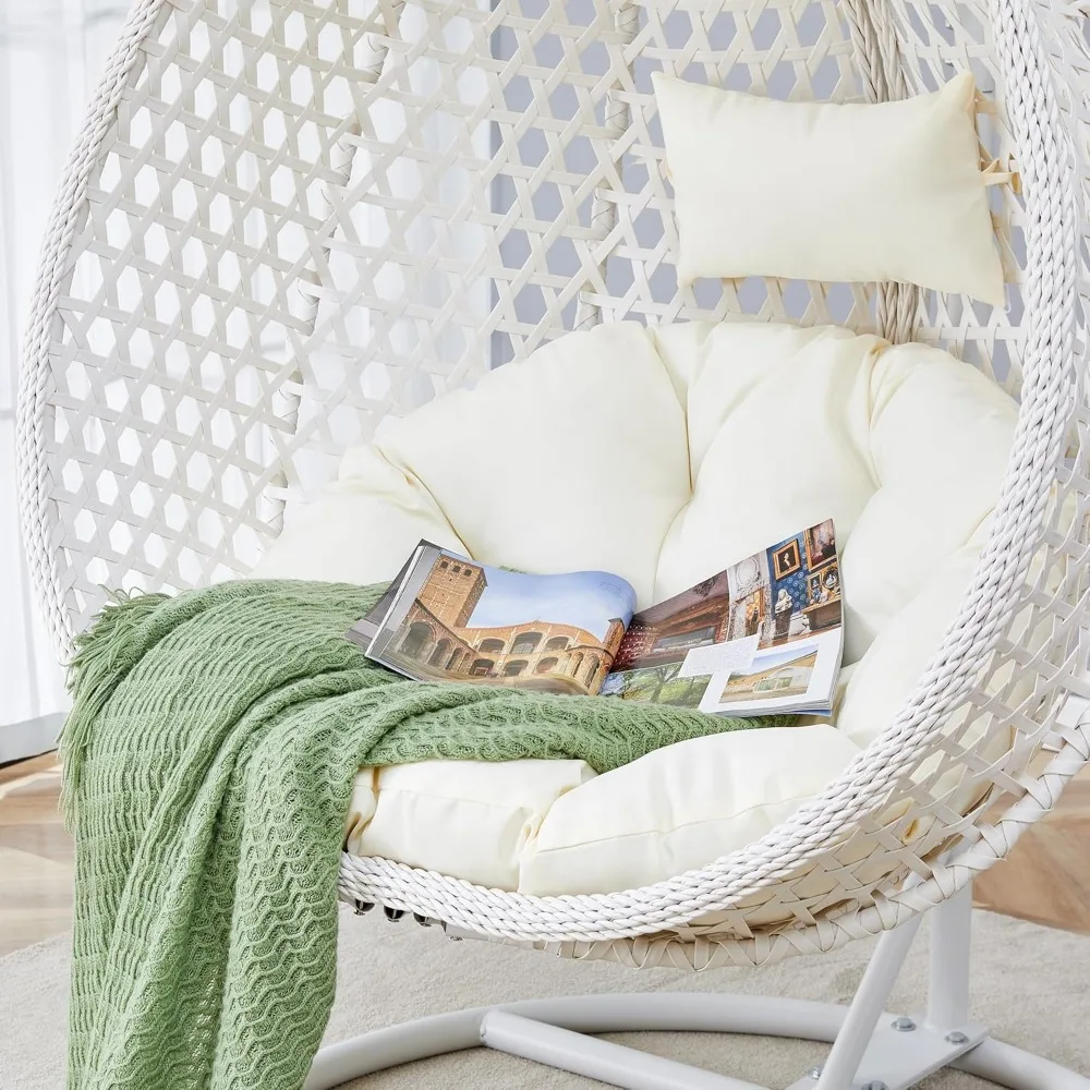 Egg Swing Chair Outdoor with Stand,with Cushion and Pillow,Lounge Chairs,Foldable Basket and Metal Stand for Patio 6
