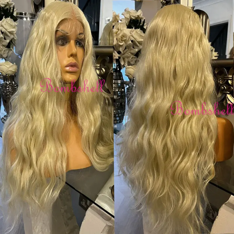 

Bombshell Honey Blond Loose Wave Synthetic Lace Front Wigs Glueless High Quality Heat Resistant Fiber Hair Free Part For Women