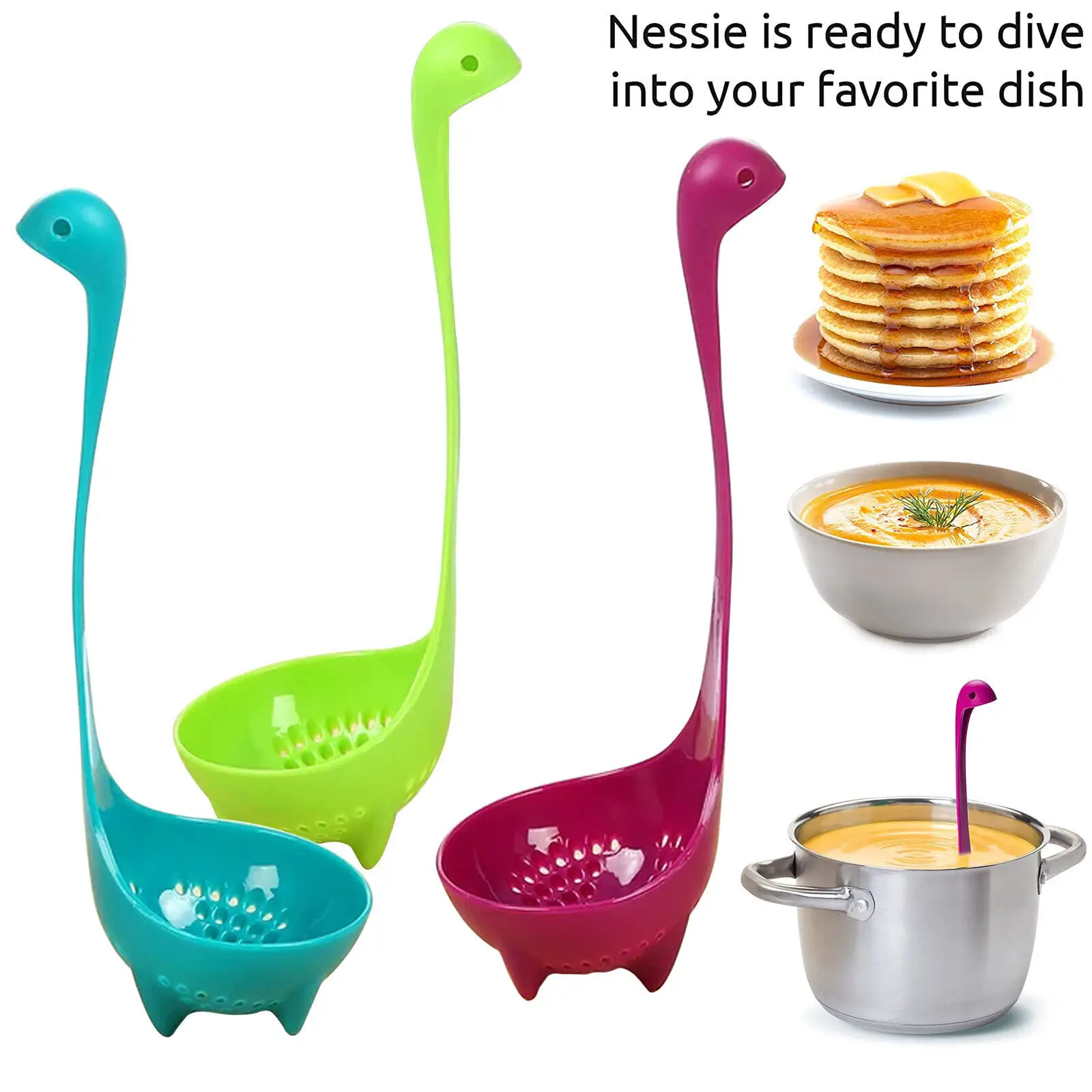 Long-handled Standing Soup Spoon - Loch Ness Monster Design