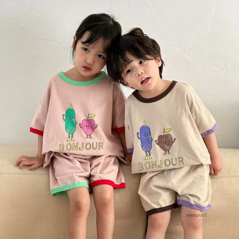 2024 여름 어린이 의류 세트 짧은 소매 티셔츠와 반바지 2 Pcs 소년 정장 캐주얼 소녀 의류 세트
