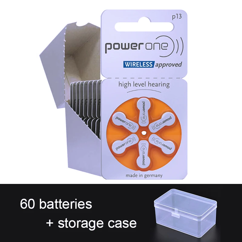 

60x Powerone Hearing Aid Batteries 13 13a a13 p13 pr48 Zinc Air Cell Buton Battery 1.45V for BTE ITE Hearing Aids Amplifiers