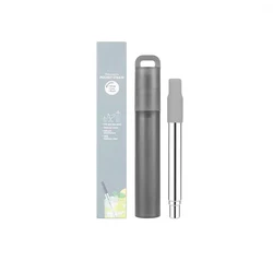 Portable Telescopic Stainless Steel Reusable Straw Set with Case and Cleaning Brush (Black)