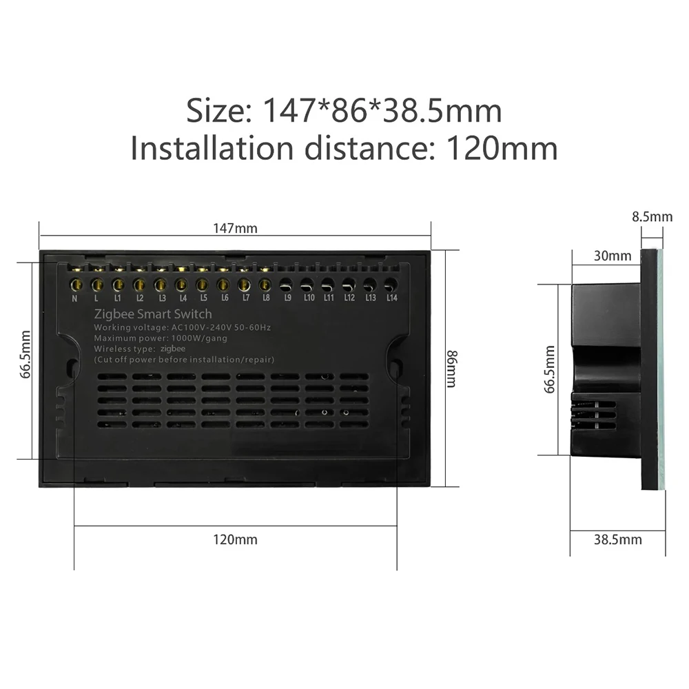 Shawader Zigbee 스마트 터치 라이트 벽 스위치 유리 패널, 6/8/10 갱 147*86 Tuya 스마트 리모컨, 알렉사 구글 홈
