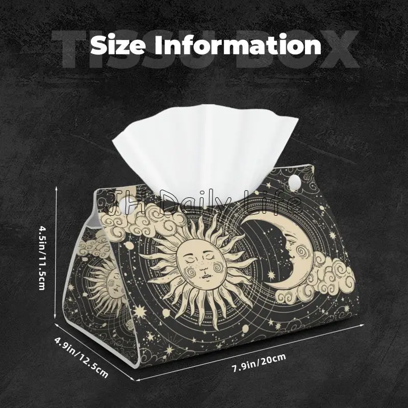 Tarot Sun Moon Witchy Astrology Tissue Box Cover PU Leather Rectangular Waterproof Tissue Holders for Home Office Car 4