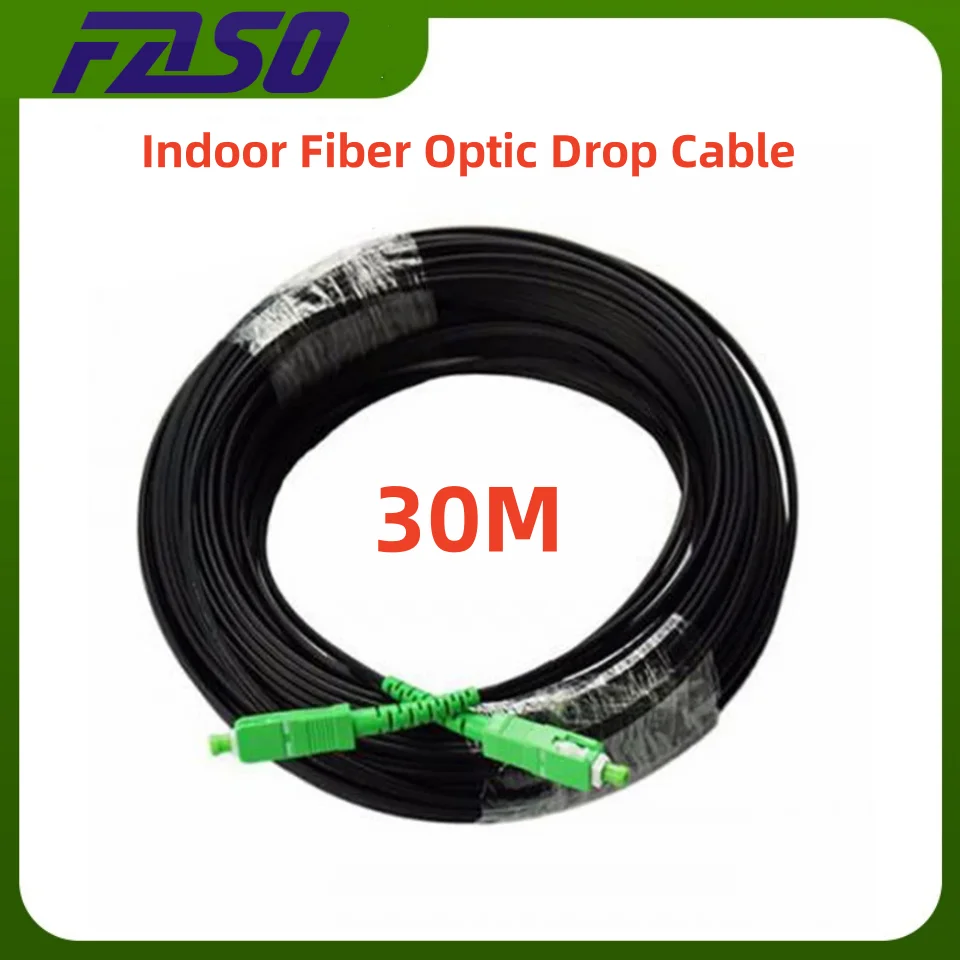 30M SC/APC Fiber Optic Patch Cord Single Mode G657A1 Indoor Fibre Optica Drop Cable APC Optical Cable Black LSZH Jacket FTTH