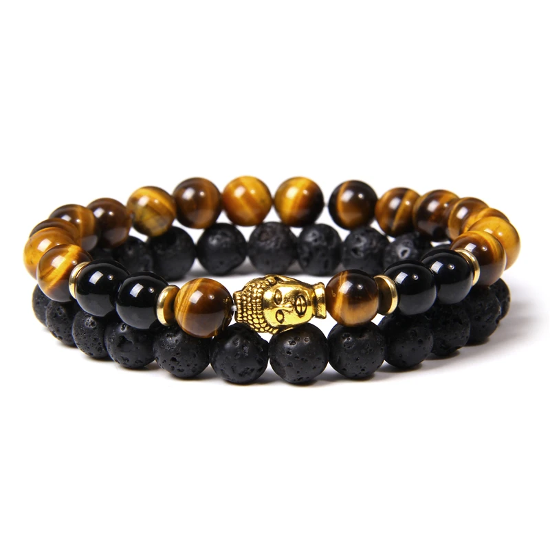 Natural Tiger Eye Stone Bracelet Brown Stone Bead Bracelet Seven Chakra Stretch Bangle Mediation Yoga Jewelry Gift For Men Women