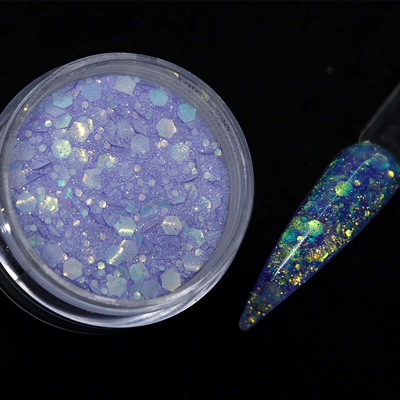 Nail Powder Acrylic Nail Powder 15g Mixed Mermaid Hexagon Chunky Glitter Sequins for Nail Extended Builder Sculpture Gel Polish Manicure