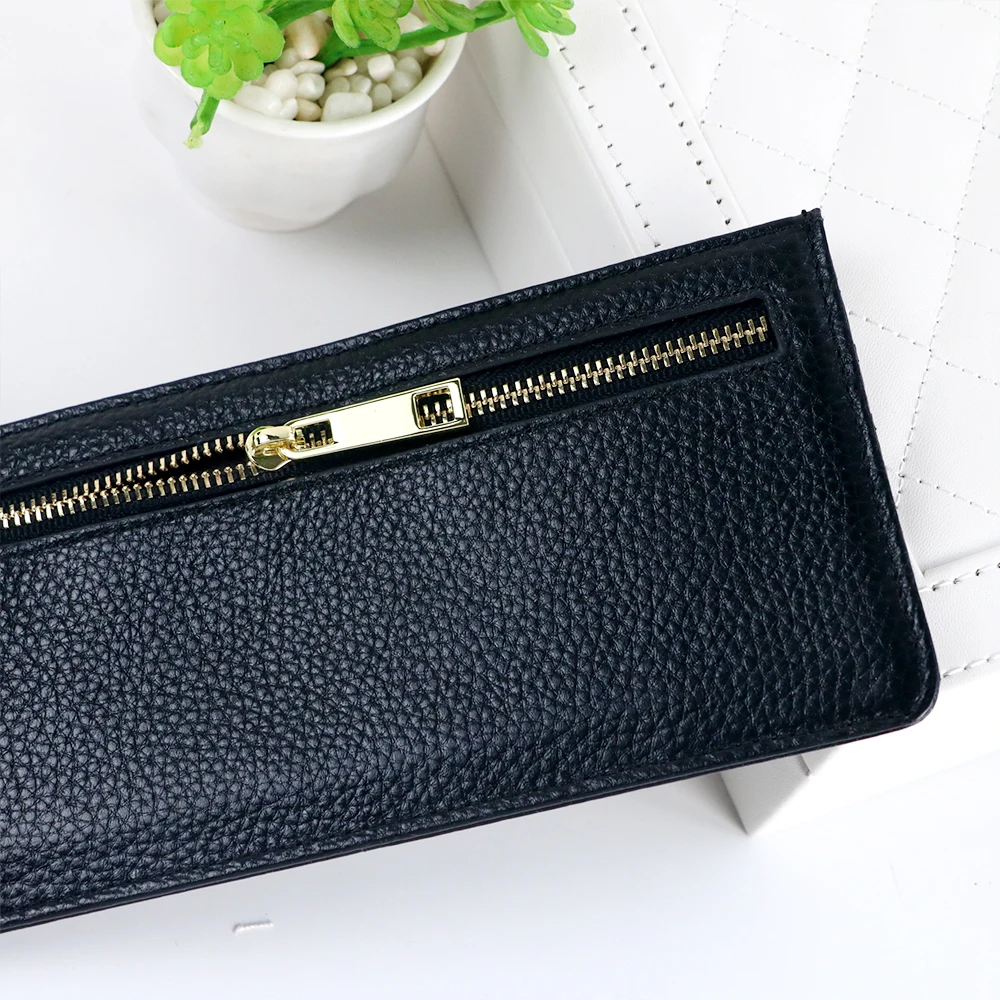 Elegant Genuine Leather Multi-Slot Card Case Wallet - Ultra-Thin Design with Premium Zipper