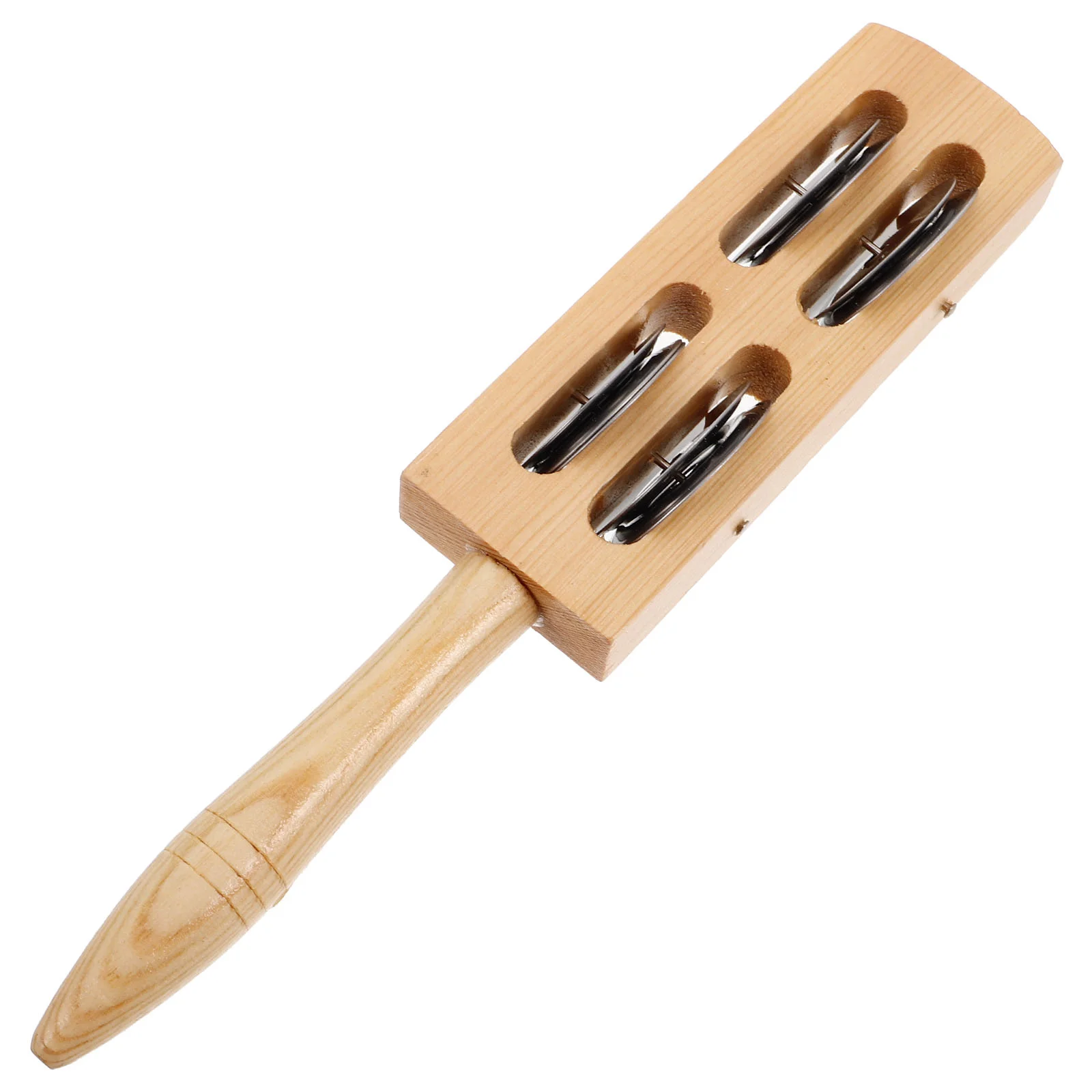 Hand Drawn 4 Tambourine Sticks Toddler Christmas Instrumental Wood Handheld Jingle Bells