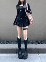Black High Street Gothic Rivet Mini Skirt Woman Y2K Style Korean Fashion Aesthetic Skirts Elegant Retro A-line Denim Outfit 2025 - Image 5