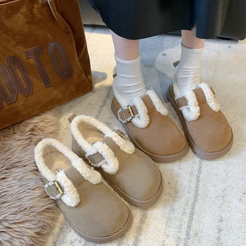 

Retro Woman Shoes Female Footwear Loafers Fur Casual Sneaker Round Toe Shallow Mouth Slip-on Winter Moccasin Dress Slip On Solid