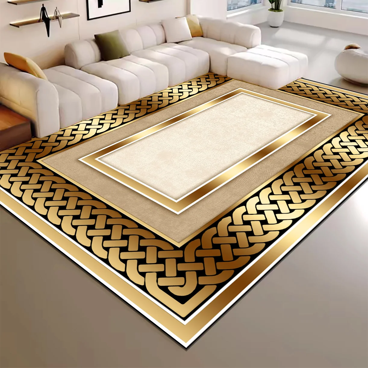 High-end Luxury Living Room Carpet 200x300cm Large Area Rugs Room Decor Golden Floor Mats Washable European Tatami Mat Non-slip 3