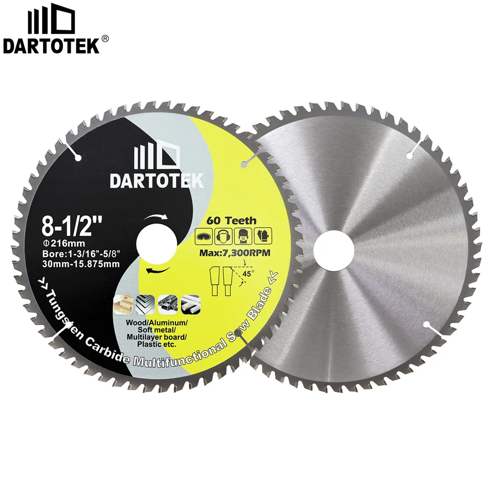 DARTOTEK 1 Stück Durchmesser 216 mm Hartmetall-Schneidscheibe TCT Kreissägeblatt zum Schneiden von Holz, Aluminium, Kupfer, Metall, Scheibenschneiderplatte