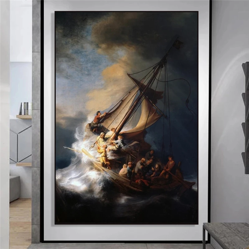 

The Storm on The Sea of Galilee Dutch Golden Age Famous Print Art Canvas Poster For Living Room Decor Home Wall Picture