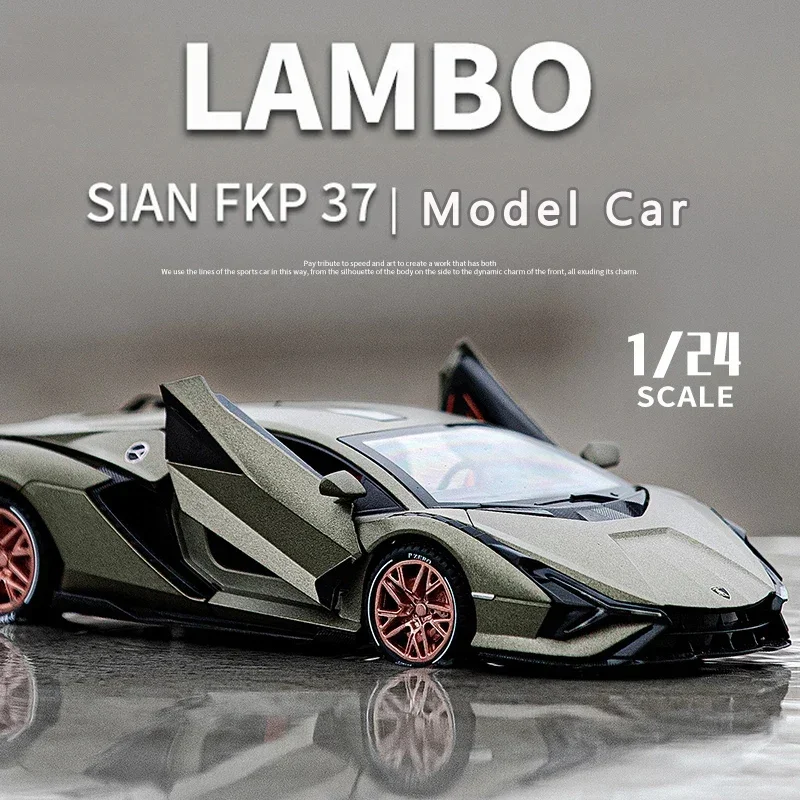 

Модель литая автомобиля в масштабе 1:24 Lambo Lightning Sian FKP37, модель спортивного автомобиля, украшение для мальчика, искусственная игрушка