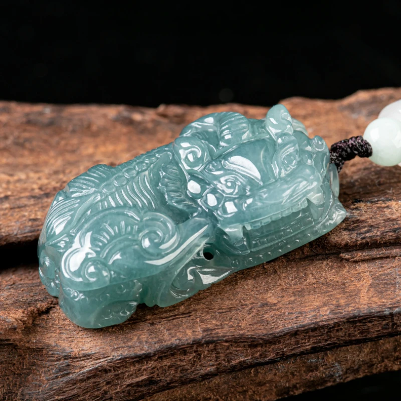 

Jadeite Blue Water Pendant Attracting Wealth Ruyi Pixiu Pendant Ice Jade Neckpiece Charming Jade Necklace for Men and Women