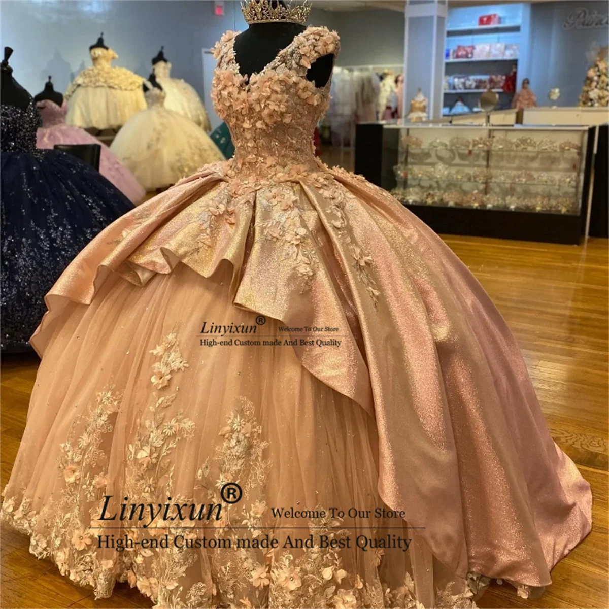 Elegance Sparky Quinceanera Dress Shiny 3D Flowers Off the Shoulder Princess Ball Gown for Sweet 16 Birthday Part Customized