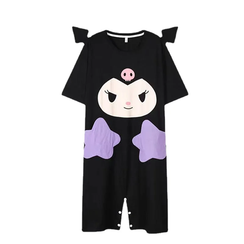 

New Sanrio kawaii one-piece pajamas women's summer short-sleeved cotton thin dress cartoon anime cute Kuromi home service gift
