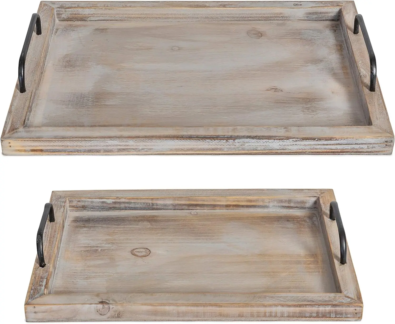 Rustic Vintage Food Serving Trays| Nesting Wooden Board with Metal Handles | Stylish Farmhouse Decor Serving Platters | 2