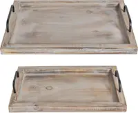 Rustic Vintage Food Serving Trays| Nesting Wooden Board with Metal Handles | Stylish Farmhouse Decor Serving Platters | 2