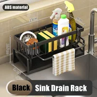 Étagère de cuisine multifonctionnelle en plastique, étagère de Drainage de rangement de chiffon, étagère à épices adhésive sans poinçon, égouttoir de robinet d'évier avec crochets 1 pièce 6