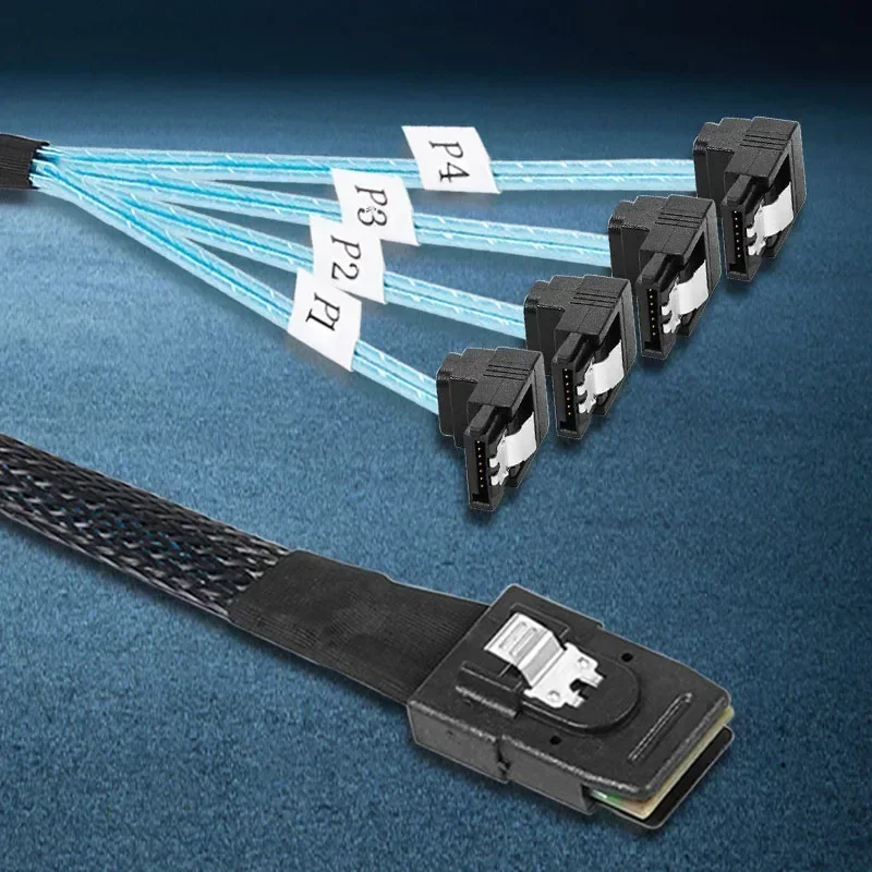 내부 미니 SAS SFF-8087 - 4 SATA 3.0 직각 변환 케이블 36핀 - 4 SATA 7핀 6Gbps 하드 드라이브 서버 케이블