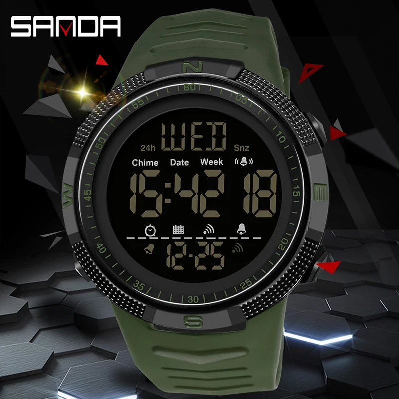 SANDA Military Watch 2023 New Fashion Multifunctional Dial HD LED Electronic Watch For Men Luminous Waterproof Shockproof 6014