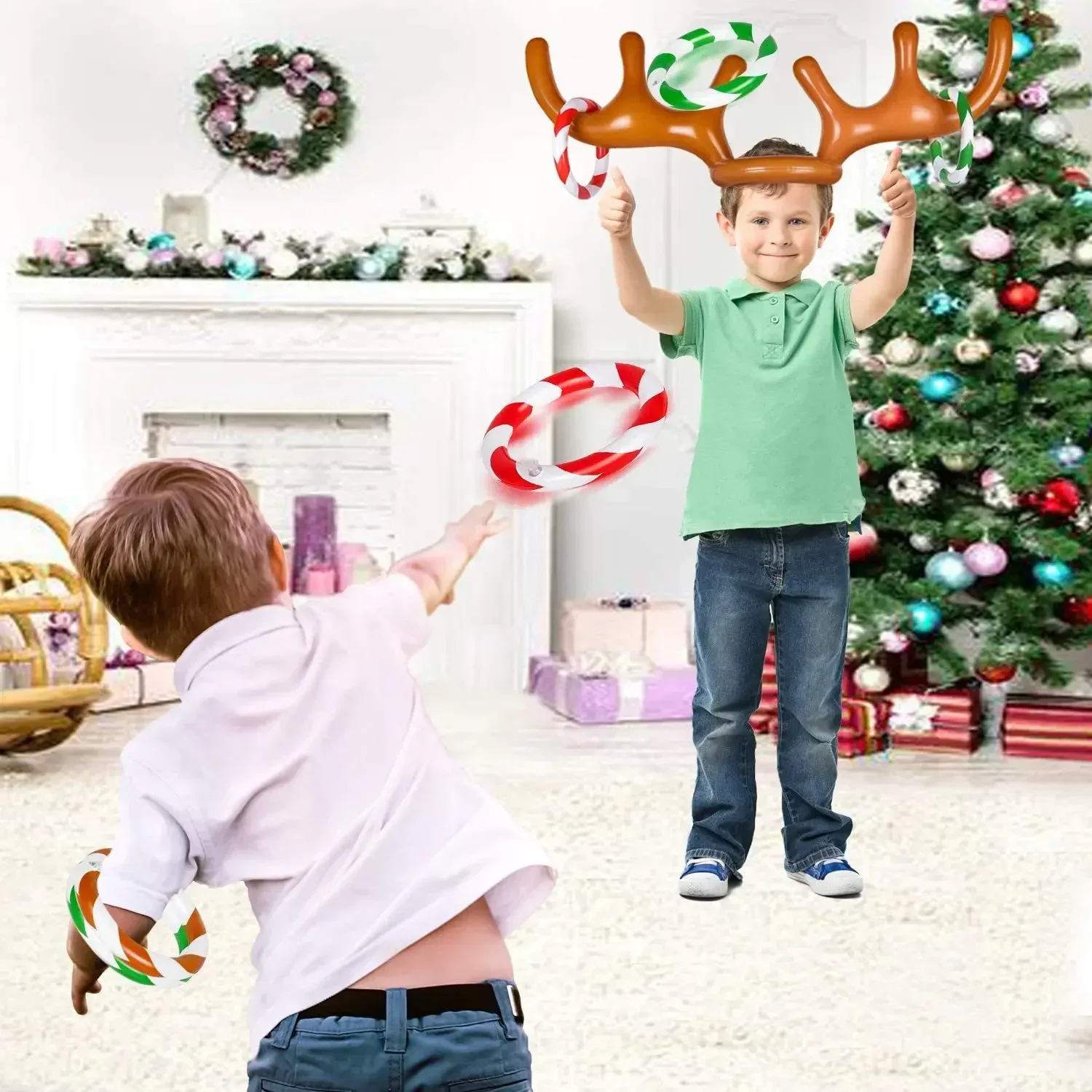 Christmas Inflatable Reindeer Antler Hat Ring Toss Funny Family Game Kids Gift Toy Xmas Party Supplies 2024 Christmas Home Decor