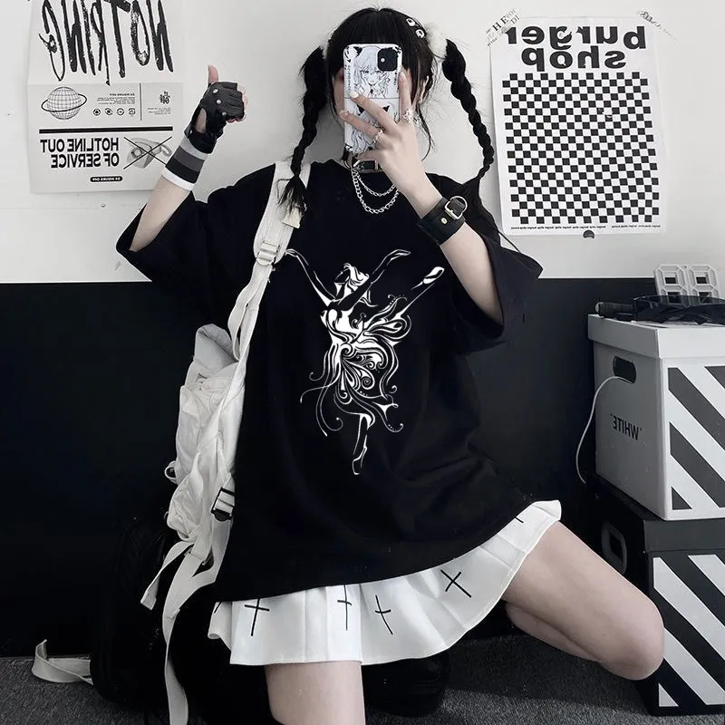 

Y2k Dance Print T-shirt Harajuk Graphic Print T-shirt Top Summer Fashion Short Sleeve Girl T-shirt