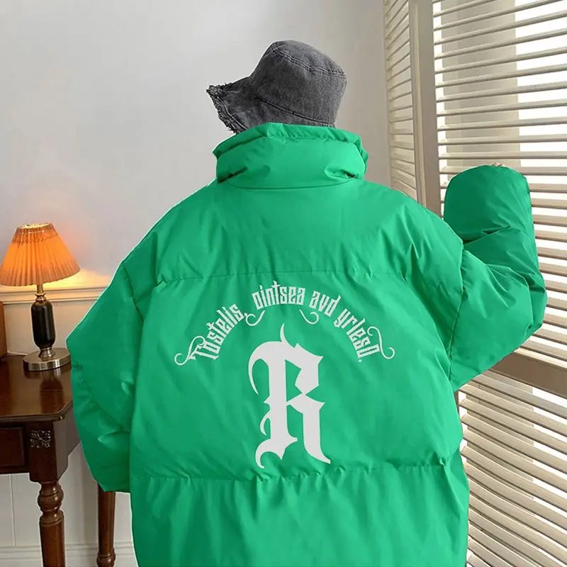 Winter Cotton-Padded Coat Men Fleece Padded Coat Solid Color Student Stand-up Collar Thick Jacket Casual Loose Plus Size Coat