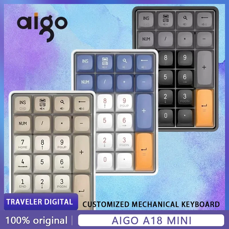 Aigo A18 Mini Keyboard Keypad 2-Mode Ergonomics 22 Keys Wireless Custom Accessory PC Gaming Computer Office Numeric Keyboard