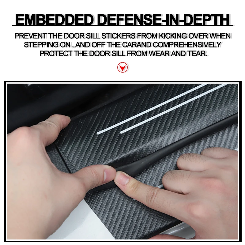 Carbon Fiber Look Door Sill Protectors - Scratch Resistant & Easy to Install (4-Pack)