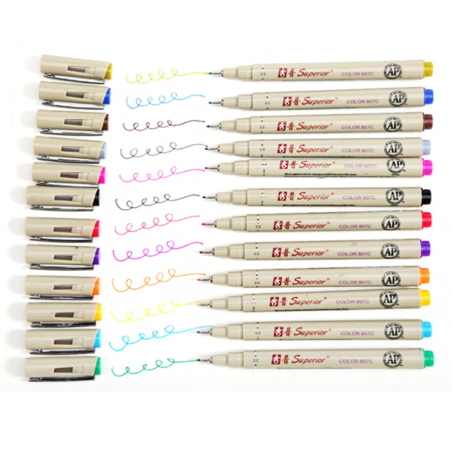 1 Set 12 Colors Porous-Point Pens Drawing Design Sketch Micron Pen 0.5mm Fineliner Neelde Drawing Pen Student Supplies