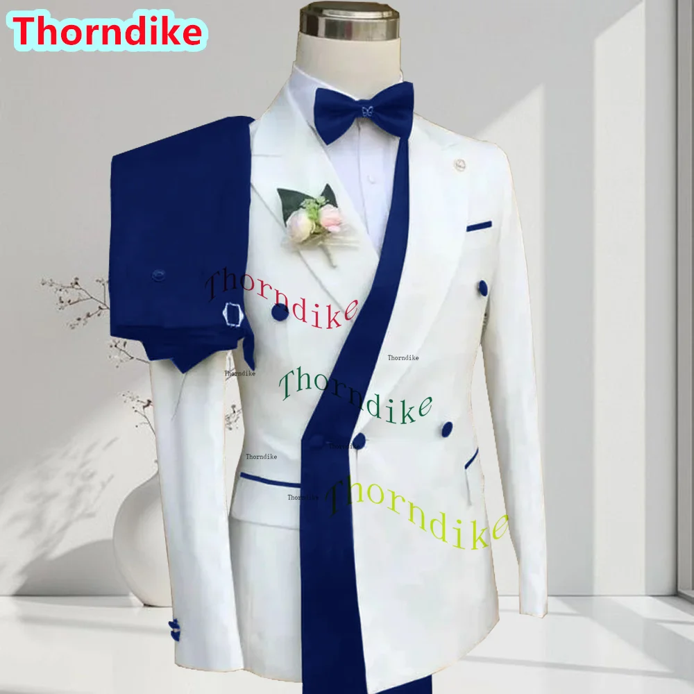 Thorndike Lässige Herrenanzüge, modisch, zweireihig, spitzes Revers, 2-teilige Jacke, lange Hosen, männliche Kleidung, tägliches Freizeit-Outfit – Detail 15