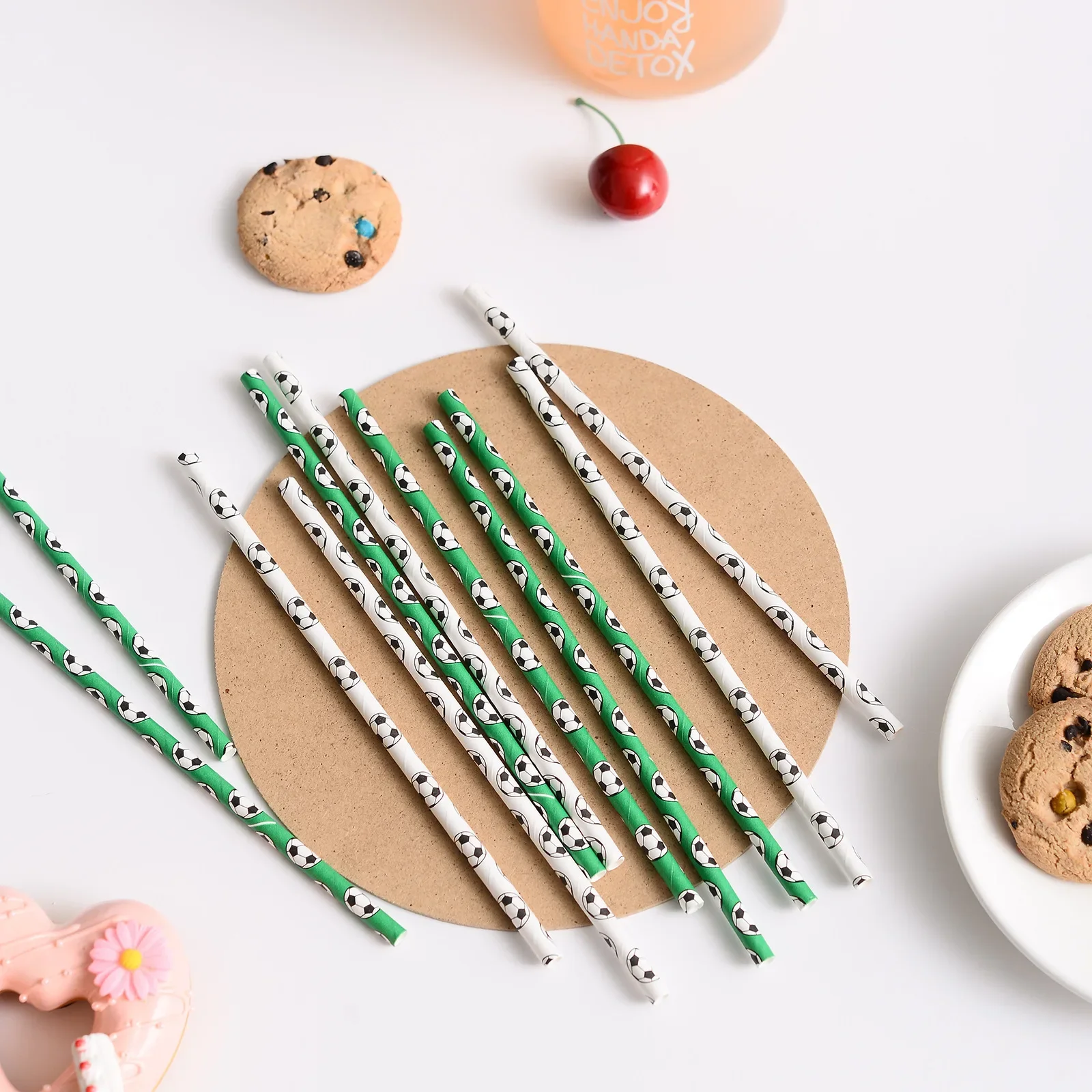 50Pcs Soccer Party Disposable Paper Straws Football Biodegradable Drinking Straws Sport Themed Kids Birthday Party Decorations