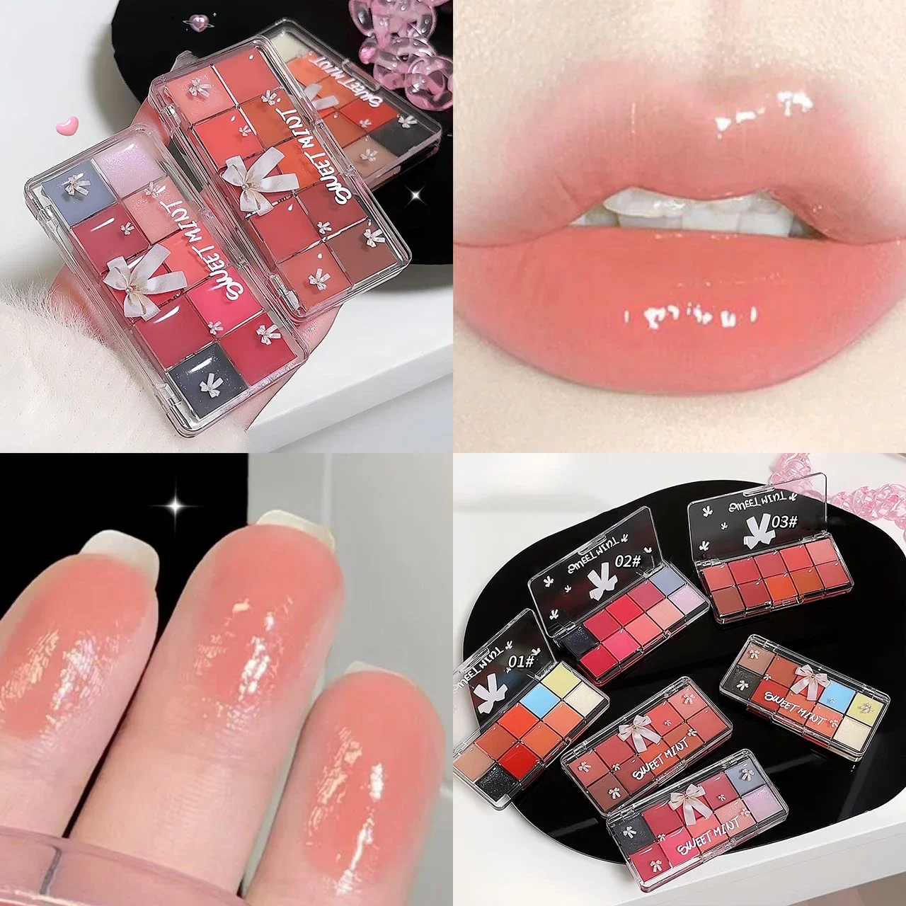 10-Color Lip Jelly Plate Mirror Crystal Lip Gloss Moisturizing Water Glass Red Orange Lip Oil Balm Sexy Plump Makeup Palette 2