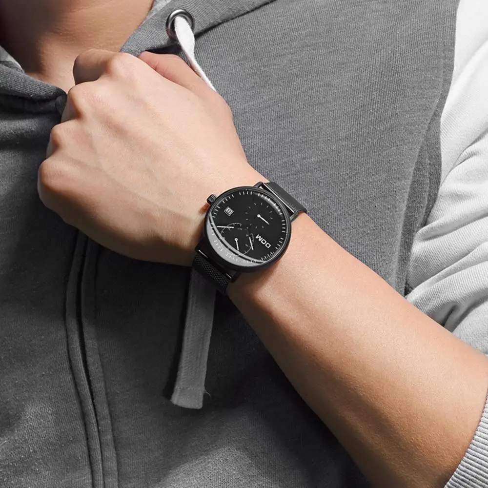DOM Fashion Watch Men Waterproof Slim Mesh Strap Minimalist Wrist Watches For Men Quartz Sports Watch Clock M-435