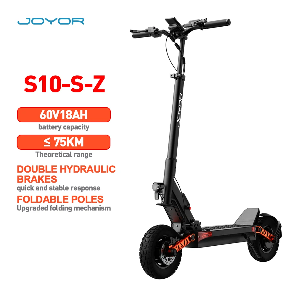 JOYOR S10-S-Z Adult Electric Scooter 60V 18Ah Large Capacity Battery 10-Inch Wear-Resistant Tires Stable Performance Comfortable Riding Stylish Black Design Perfect for Daily Commuting