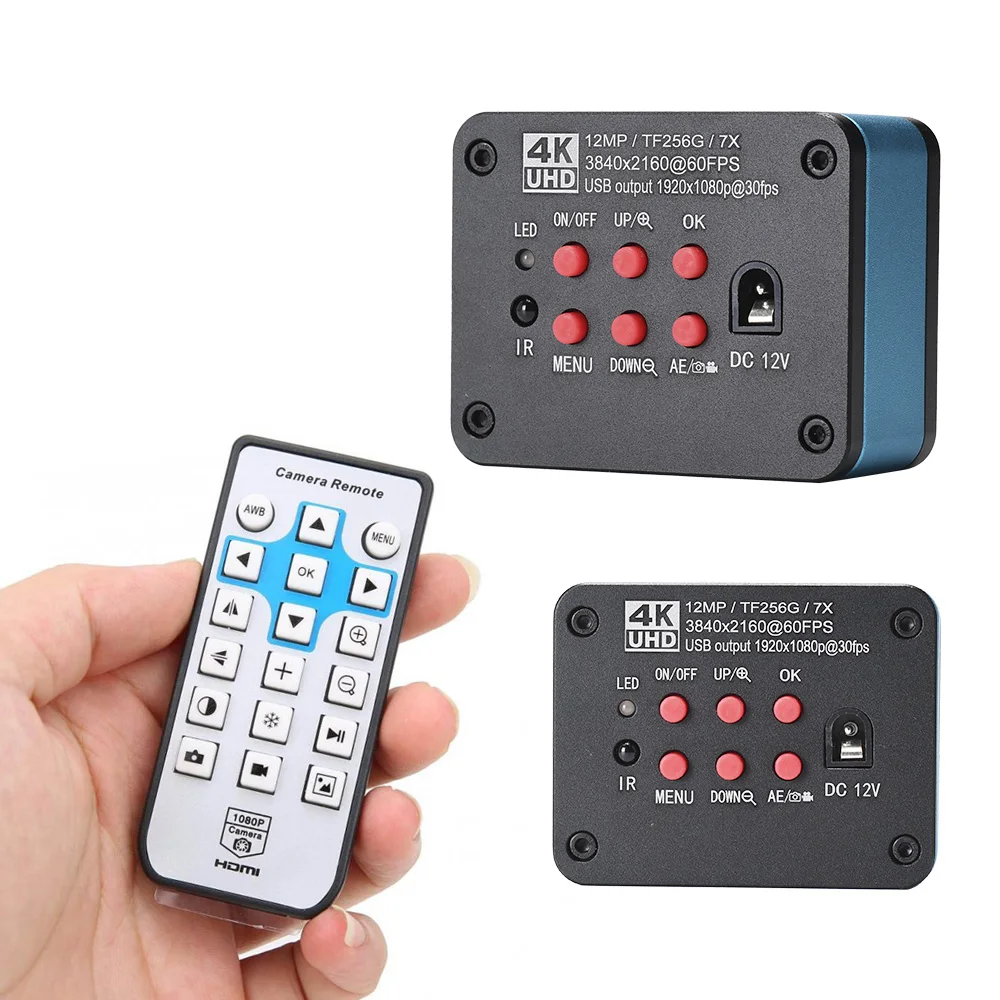Hayear 4K 12MP 60fps HD HDMI USB 산업용 카메라 TF 카드 디지털 비디오 현미경(0.5X 접안렌즈 어댑터 30mm/30.5m 링 포함)