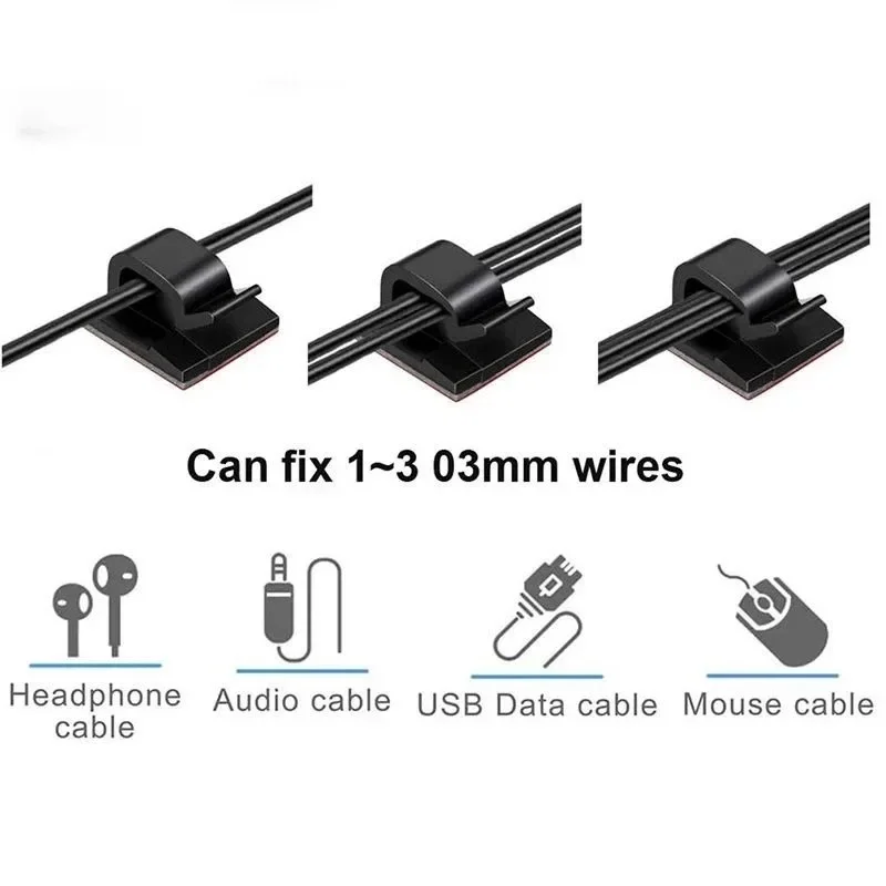 Organizador de cables de 10/20/30/40 piezas, Clips para línea de datos de carga USB, bobinadora, Soporte de alambre montado en la pared, Clip de alambre autoadhesivo