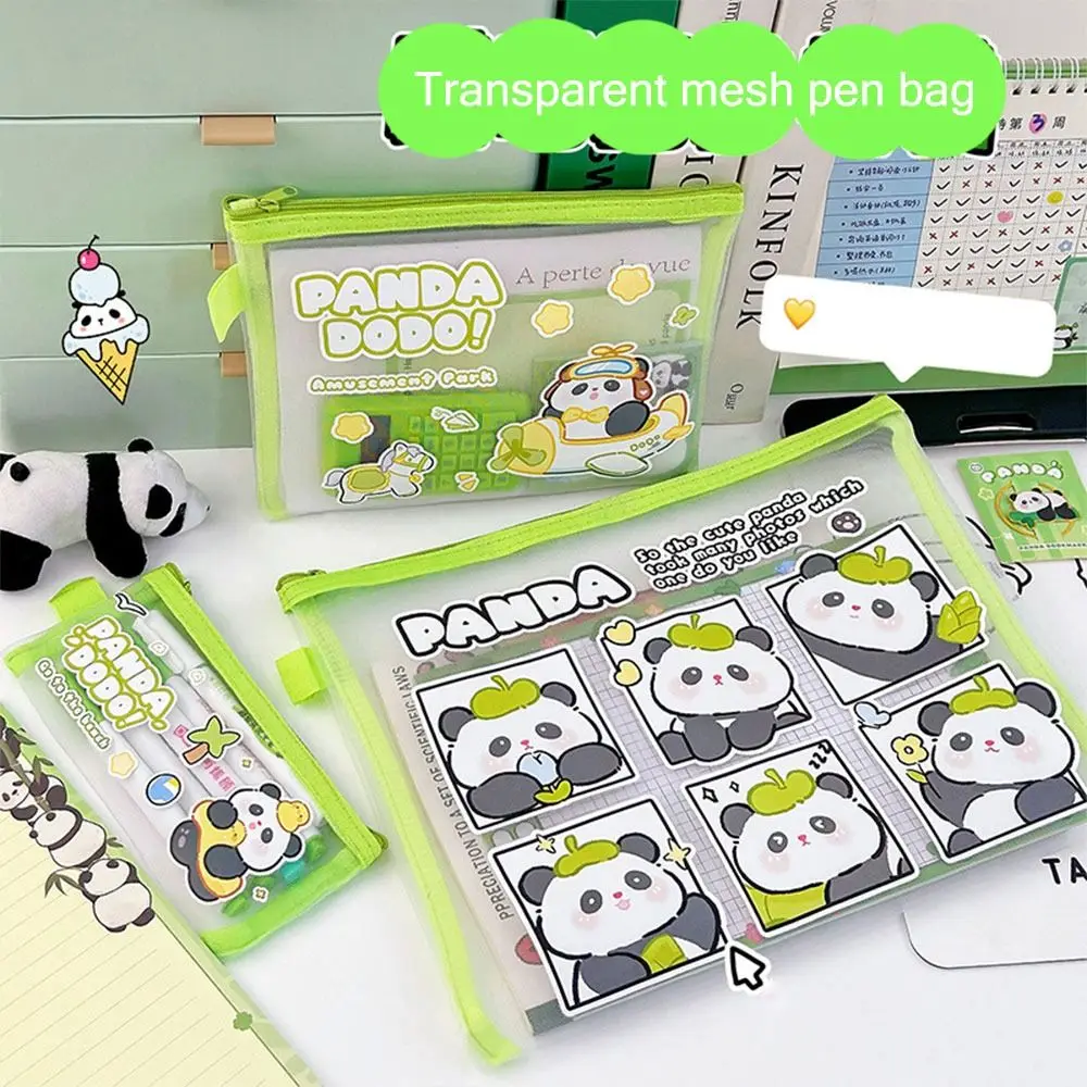 

Zipper Design File Bag Cartoon Large Capacity Panda Pen Bag Portable Stationery Organizer School Office