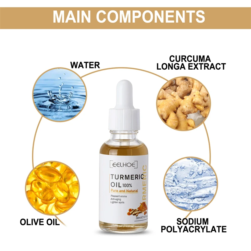 Turmeric Face Serum Shrink Pore Essence Repair Melanin Brighten Moisturizing Nourish Cur-cumin Oil Fade Dark Spot Skin Care 5