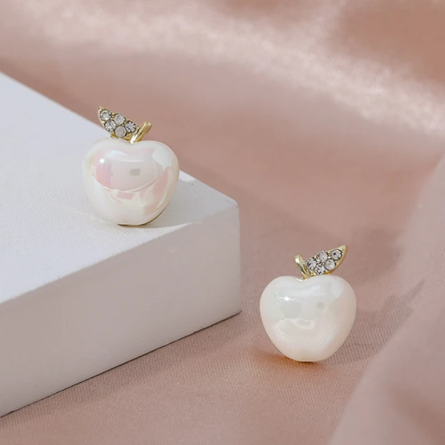 Inlaid Rhinestone  Pearl Creative Apple Earrings for Women Simple Studs Commuter Stud Earrings Wholesale Charms Jewelry 2